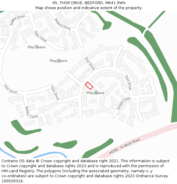 65, THOR DRIVE, BEDFORD, MK41 0WN: Location map and indicative extent of plot