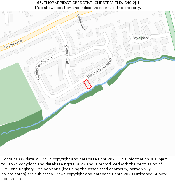 65, THORNBRIDGE CRESCENT, CHESTERFIELD, S40 2JH: Location map and indicative extent of plot