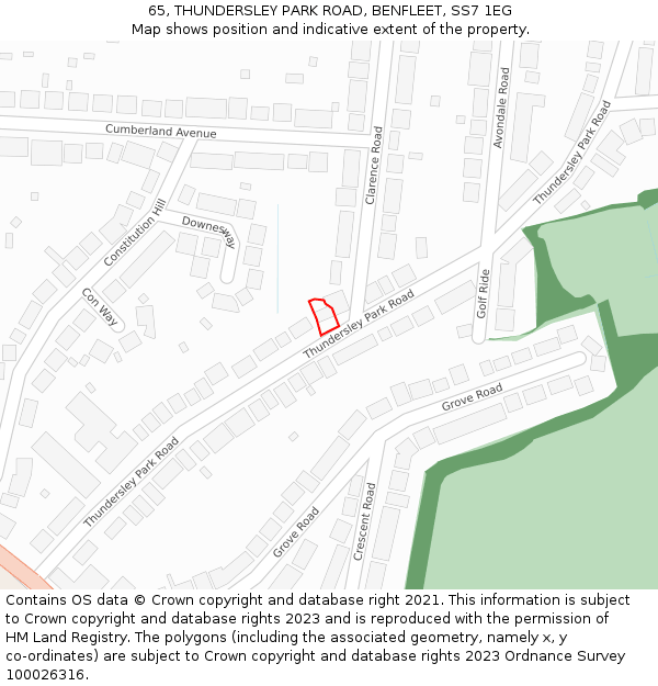 65, THUNDERSLEY PARK ROAD, BENFLEET, SS7 1EG: Location map and indicative extent of plot