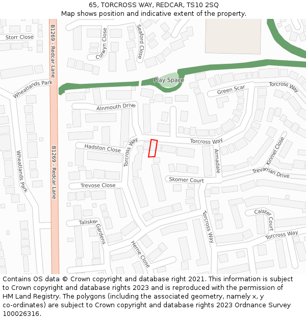 65, TORCROSS WAY, REDCAR, TS10 2SQ: Location map and indicative extent of plot