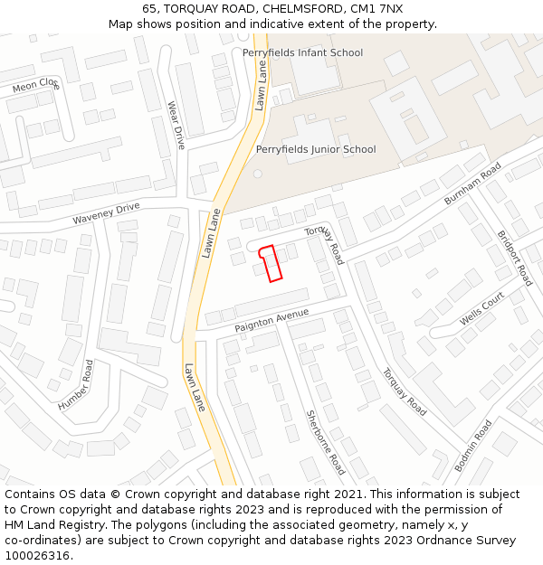 65, TORQUAY ROAD, CHELMSFORD, CM1 7NX: Location map and indicative extent of plot