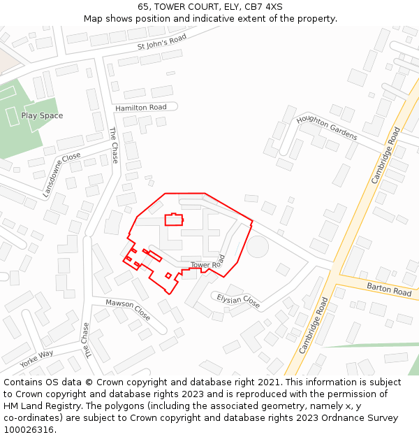 65, TOWER COURT, ELY, CB7 4XS: Location map and indicative extent of plot