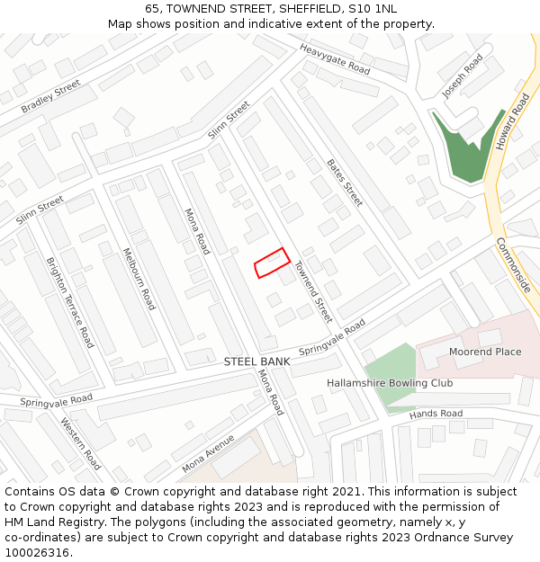 65, TOWNEND STREET, SHEFFIELD, S10 1NL: Location map and indicative extent of plot