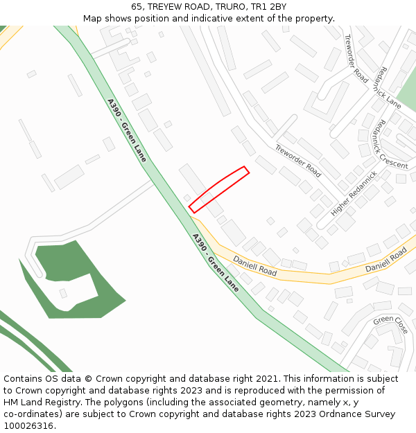 65, TREYEW ROAD, TRURO, TR1 2BY: Location map and indicative extent of plot