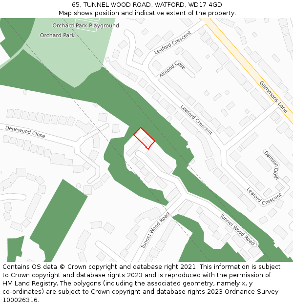 65, TUNNEL WOOD ROAD, WATFORD, WD17 4GD: Location map and indicative extent of plot