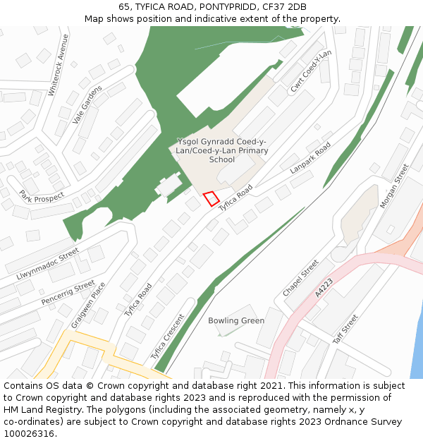 65, TYFICA ROAD, PONTYPRIDD, CF37 2DB: Location map and indicative extent of plot