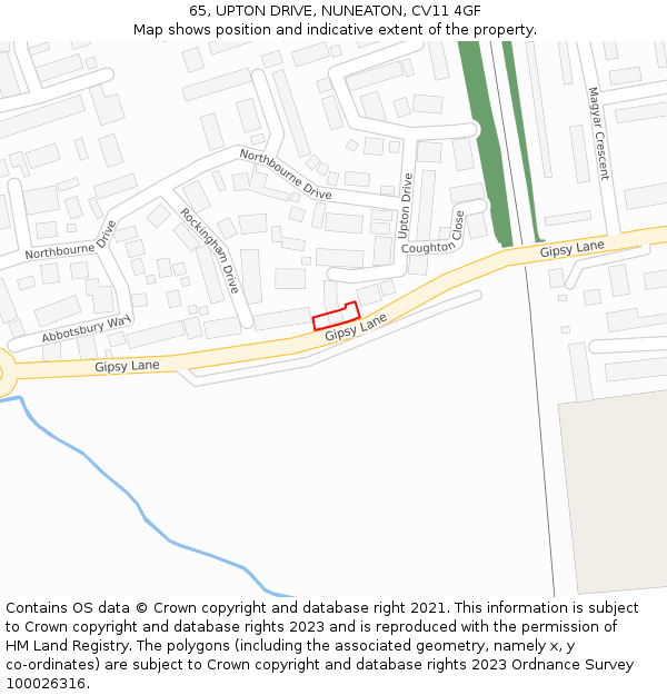 65, UPTON DRIVE, NUNEATON, CV11 4GF: Location map and indicative extent of plot