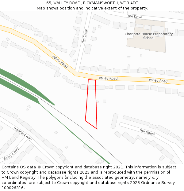 65, VALLEY ROAD, RICKMANSWORTH, WD3 4DT: Location map and indicative extent of plot