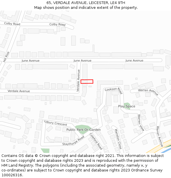 65, VERDALE AVENUE, LEICESTER, LE4 9TH: Location map and indicative extent of plot