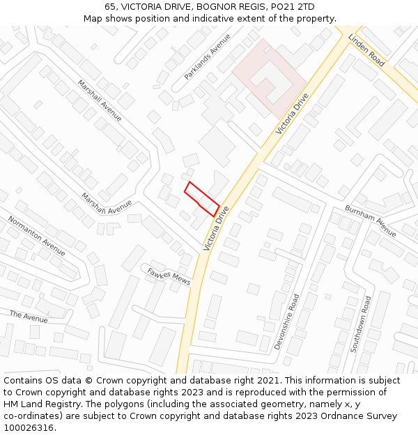 65, VICTORIA DRIVE, BOGNOR REGIS, PO21 2TD: Location map and indicative extent of plot