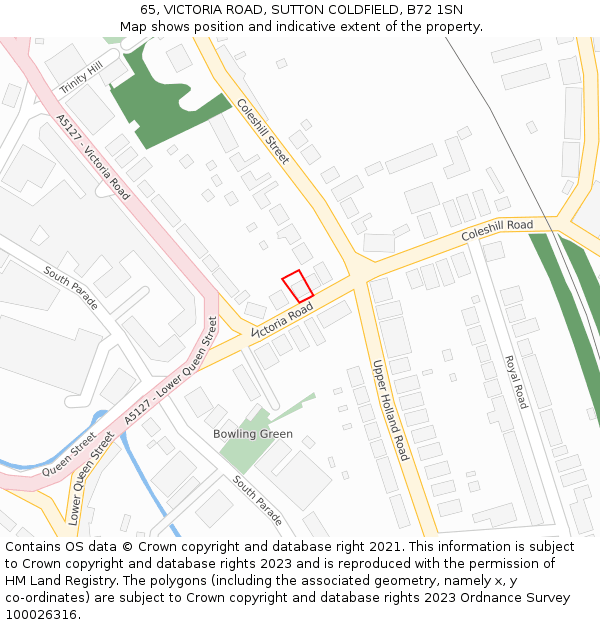 65, VICTORIA ROAD, SUTTON COLDFIELD, B72 1SN: Location map and indicative extent of plot