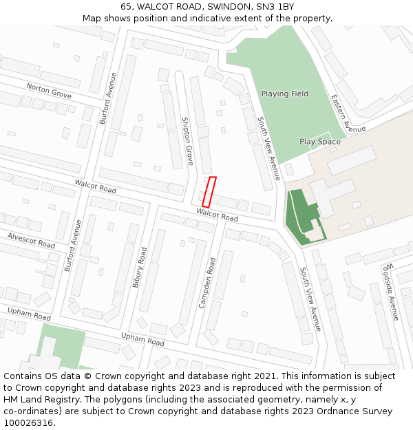 65, WALCOT ROAD, SWINDON, SN3 1BY: Location map and indicative extent of plot