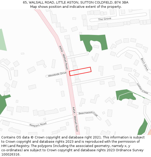 65, WALSALL ROAD, LITTLE ASTON, SUTTON COLDFIELD, B74 3BA: Location map and indicative extent of plot