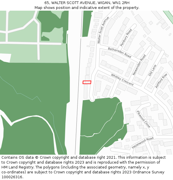 65, WALTER SCOTT AVENUE, WIGAN, WN1 2RH: Location map and indicative extent of plot