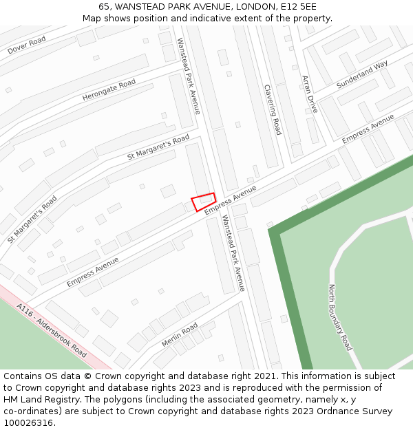 65, WANSTEAD PARK AVENUE, LONDON, E12 5EE: Location map and indicative extent of plot