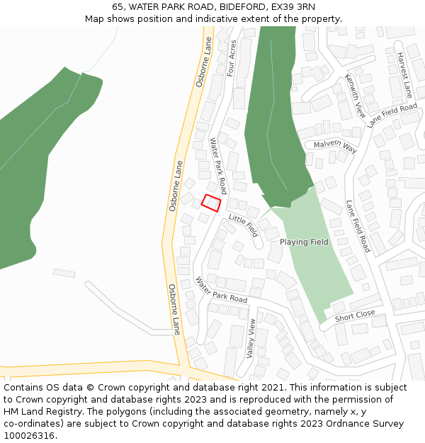 65, WATER PARK ROAD, BIDEFORD, EX39 3RN: Location map and indicative extent of plot