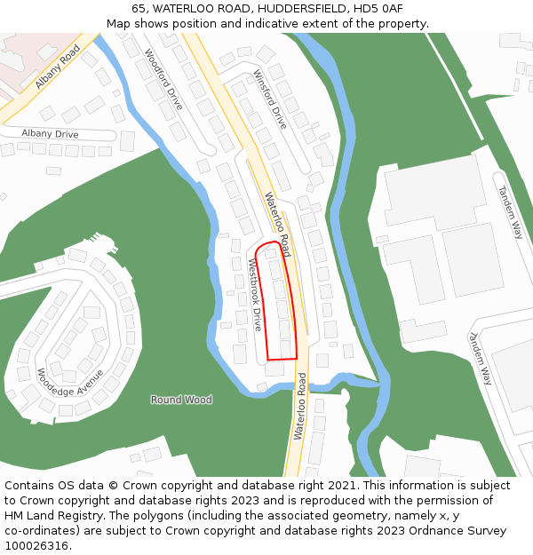 65, WATERLOO ROAD, HUDDERSFIELD, HD5 0AF: Location map and indicative extent of plot