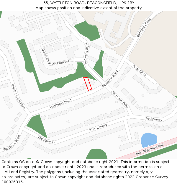 65, WATTLETON ROAD, BEACONSFIELD, HP9 1RY: Location map and indicative extent of plot