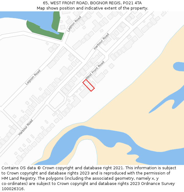 65, WEST FRONT ROAD, BOGNOR REGIS, PO21 4TA: Location map and indicative extent of plot