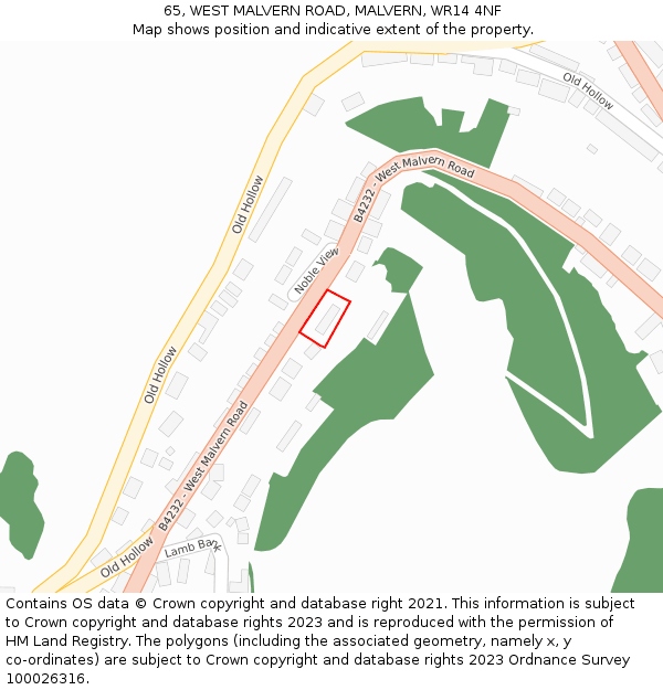 65, WEST MALVERN ROAD, MALVERN, WR14 4NF: Location map and indicative extent of plot