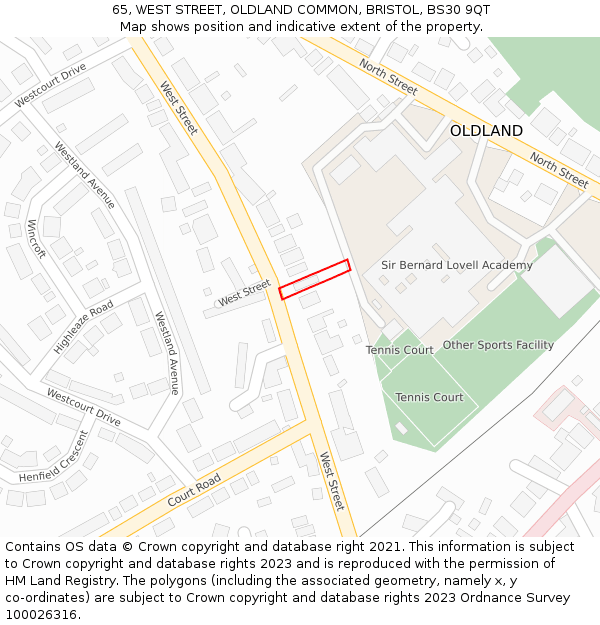 65, WEST STREET, OLDLAND COMMON, BRISTOL, BS30 9QT: Location map and indicative extent of plot