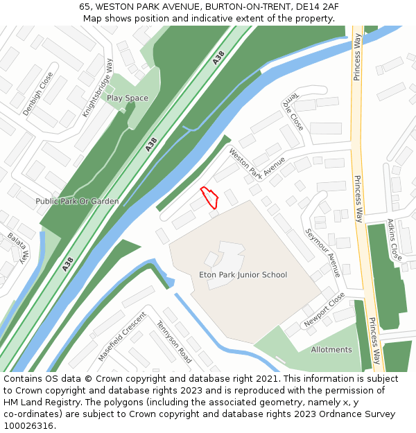 65, WESTON PARK AVENUE, BURTON-ON-TRENT, DE14 2AF: Location map and indicative extent of plot