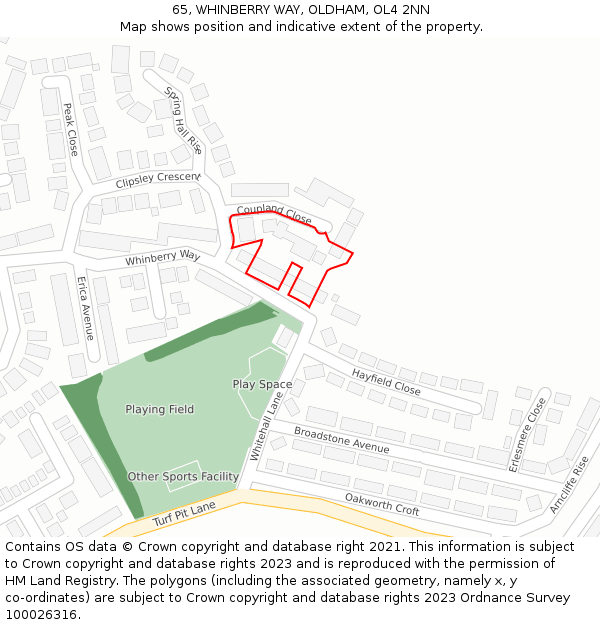 65, WHINBERRY WAY, OLDHAM, OL4 2NN: Location map and indicative extent of plot