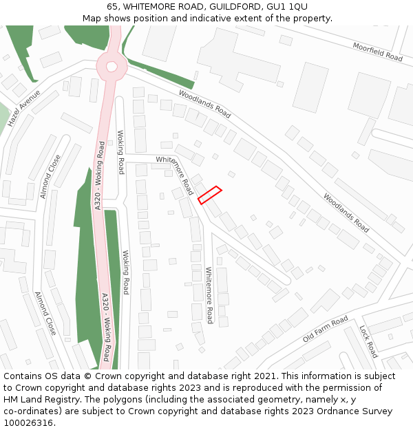 65, WHITEMORE ROAD, GUILDFORD, GU1 1QU: Location map and indicative extent of plot