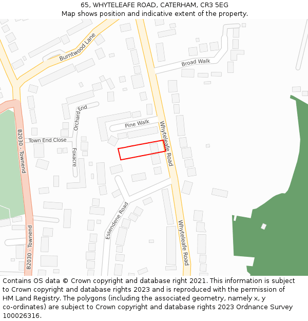 65, WHYTELEAFE ROAD, CATERHAM, CR3 5EG: Location map and indicative extent of plot