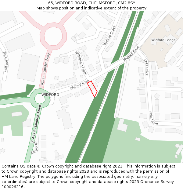 65, WIDFORD ROAD, CHELMSFORD, CM2 8SY: Location map and indicative extent of plot