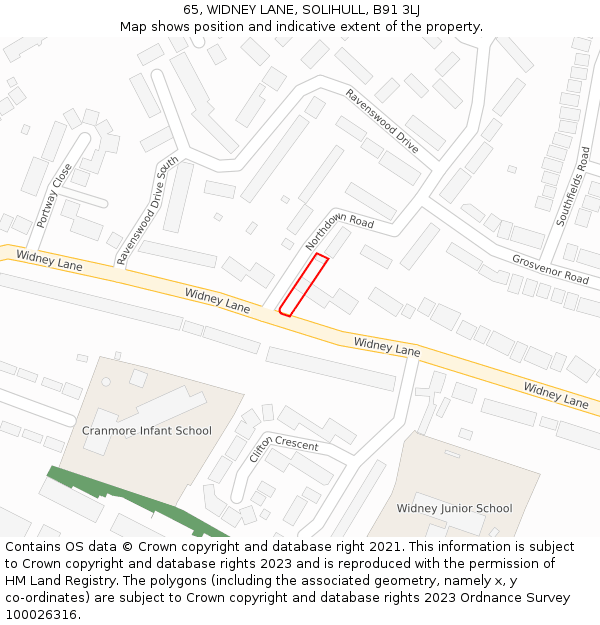 65, WIDNEY LANE, SOLIHULL, B91 3LJ: Location map and indicative extent of plot