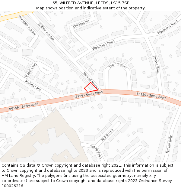 65, WILFRED AVENUE, LEEDS, LS15 7SP: Location map and indicative extent of plot