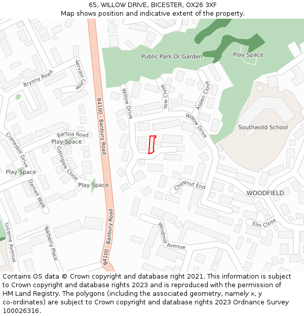 65, WILLOW DRIVE, BICESTER, OX26 3XF: Location map and indicative extent of plot