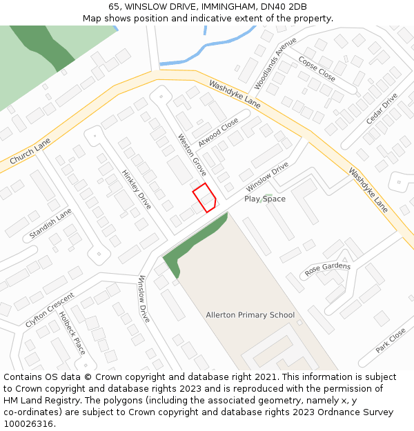 65, WINSLOW DRIVE, IMMINGHAM, DN40 2DB: Location map and indicative extent of plot