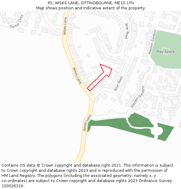 65, WISES LANE, SITTINGBOURNE, ME10 1YN: Location map and indicative extent of plot