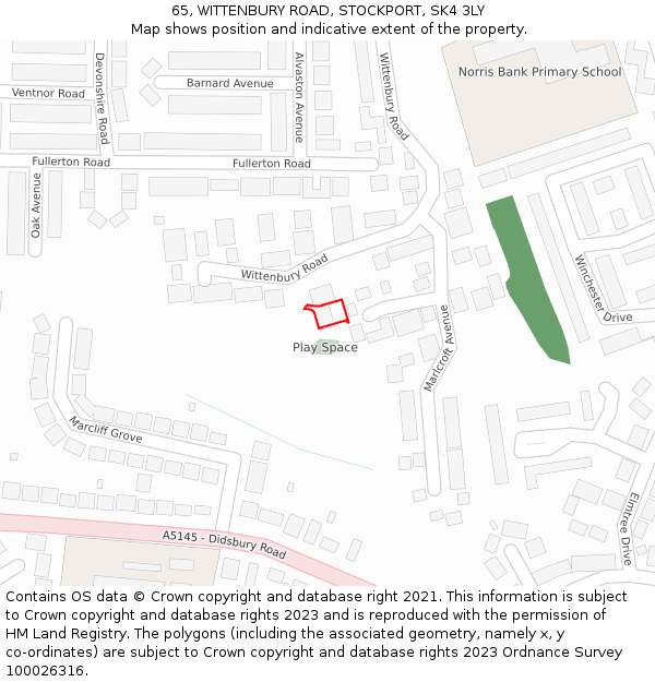 65, WITTENBURY ROAD, STOCKPORT, SK4 3LY: Location map and indicative extent of plot
