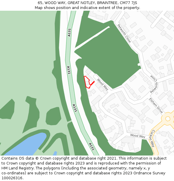 65, WOOD WAY, GREAT NOTLEY, BRAINTREE, CM77 7JS: Location map and indicative extent of plot