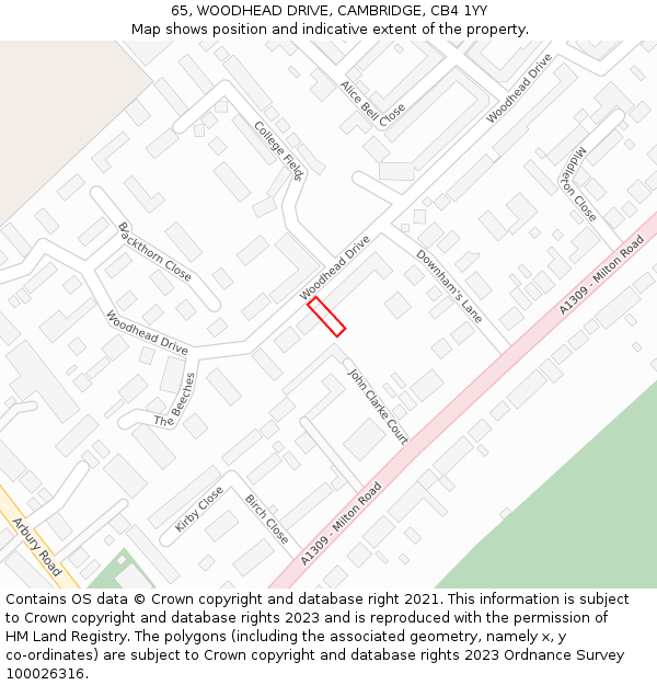 65, WOODHEAD DRIVE, CAMBRIDGE, CB4 1YY: Location map and indicative extent of plot