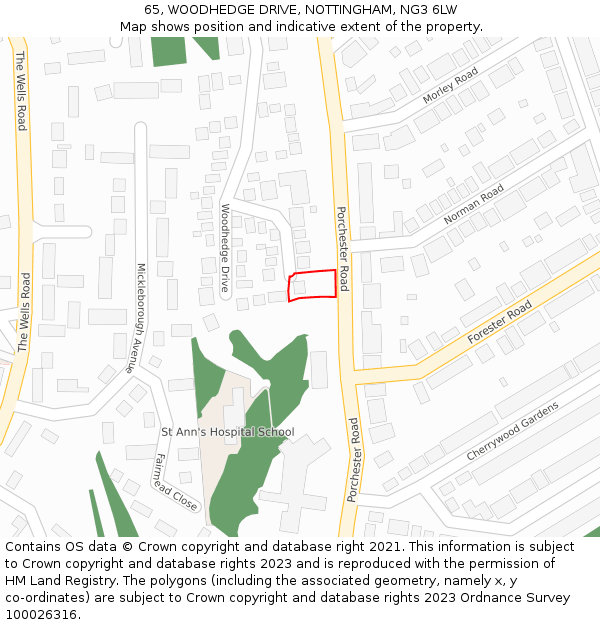 65, WOODHEDGE DRIVE, NOTTINGHAM, NG3 6LW: Location map and indicative extent of plot