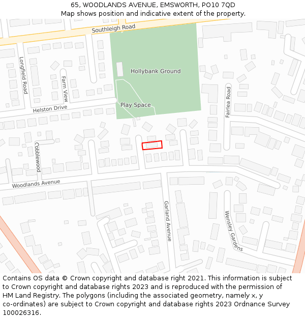 65, WOODLANDS AVENUE, EMSWORTH, PO10 7QD: Location map and indicative extent of plot