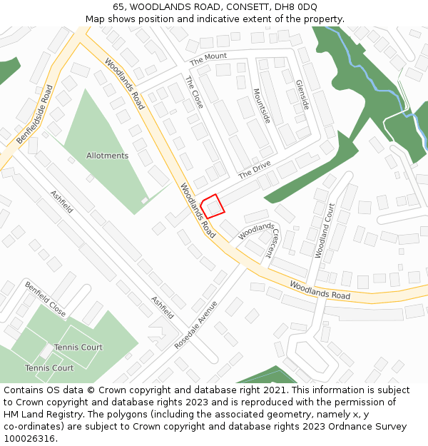 65, WOODLANDS ROAD, CONSETT, DH8 0DQ: Location map and indicative extent of plot