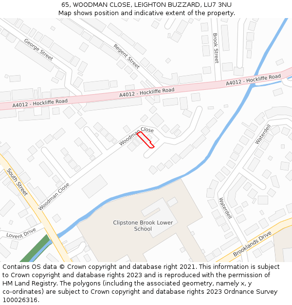 65, WOODMAN CLOSE, LEIGHTON BUZZARD, LU7 3NU: Location map and indicative extent of plot