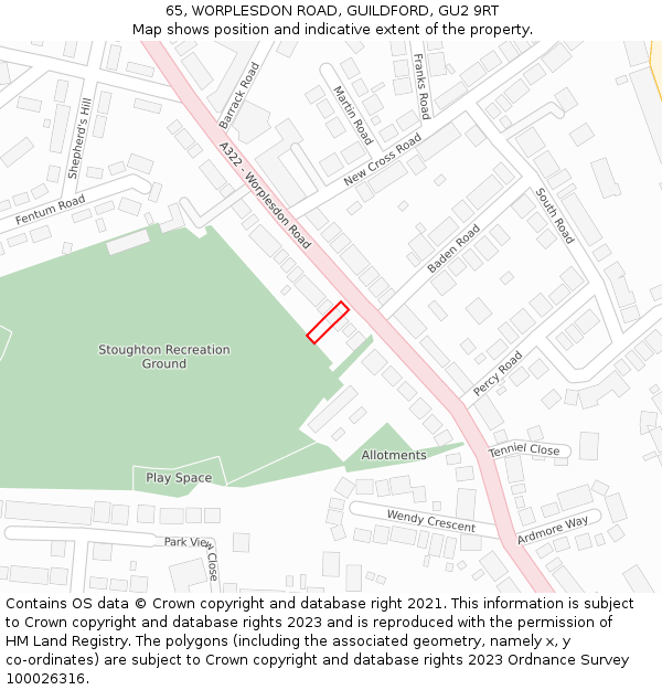 65, WORPLESDON ROAD, GUILDFORD, GU2 9RT: Location map and indicative extent of plot