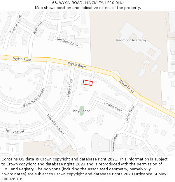 65, WYKIN ROAD, HINCKLEY, LE10 0HU: Location map and indicative extent of plot