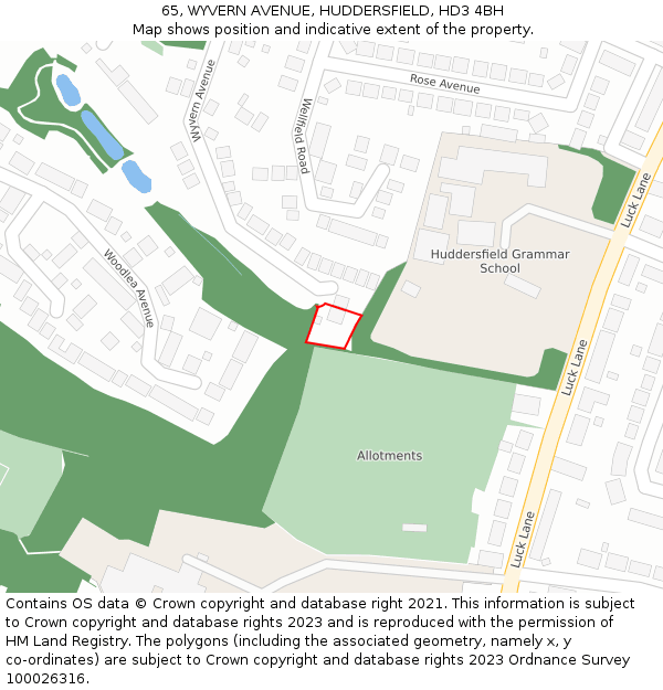 65, WYVERN AVENUE, HUDDERSFIELD, HD3 4BH: Location map and indicative extent of plot