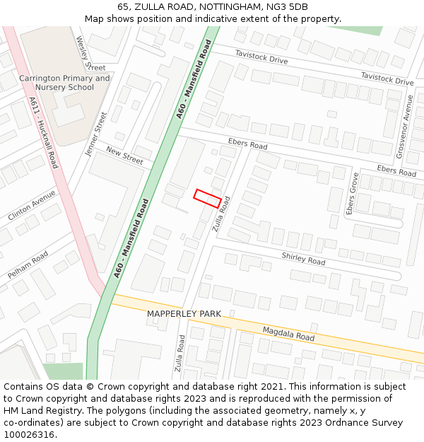 65, ZULLA ROAD, NOTTINGHAM, NG3 5DB: Location map and indicative extent of plot