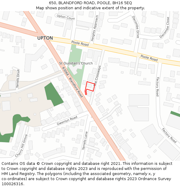 650, BLANDFORD ROAD, POOLE, BH16 5EQ: Location map and indicative extent of plot