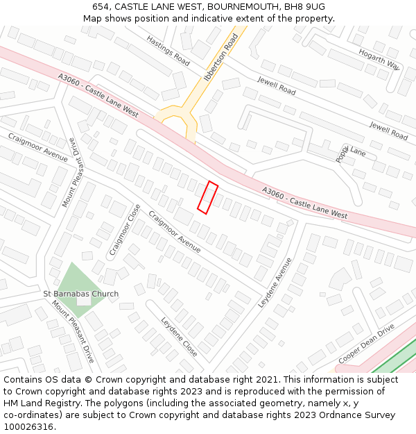 654, CASTLE LANE WEST, BOURNEMOUTH, BH8 9UG: Location map and indicative extent of plot