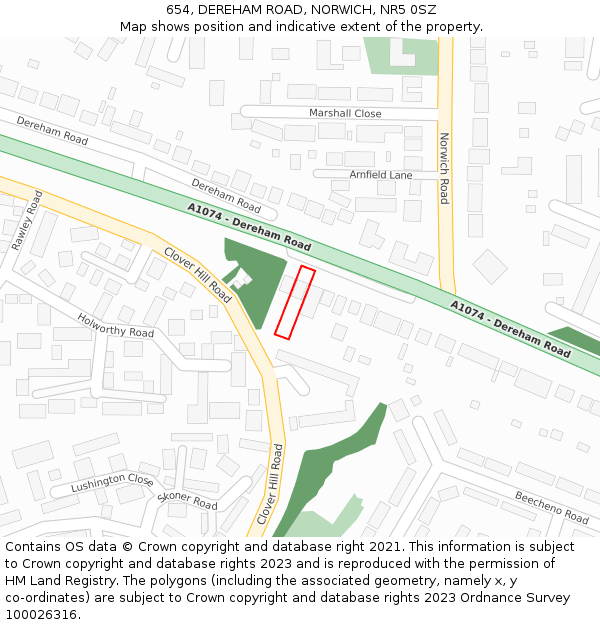 654, DEREHAM ROAD, NORWICH, NR5 0SZ: Location map and indicative extent of plot