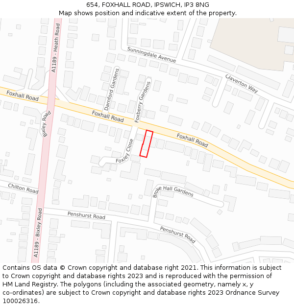 654, FOXHALL ROAD, IPSWICH, IP3 8NG: Location map and indicative extent of plot